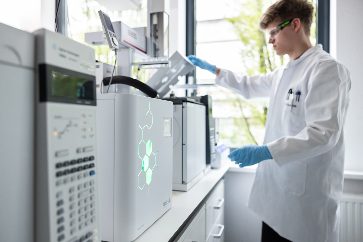 Man in the laboratory room doing lab tests